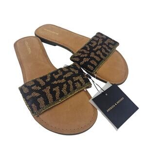 America & Beyond Beaded Leopard Animal Print Slip-on Sandal Women's 40 9.5 Boho